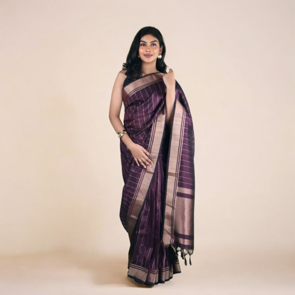 Purple Banarasi Raw Silk Saree with Zari Border