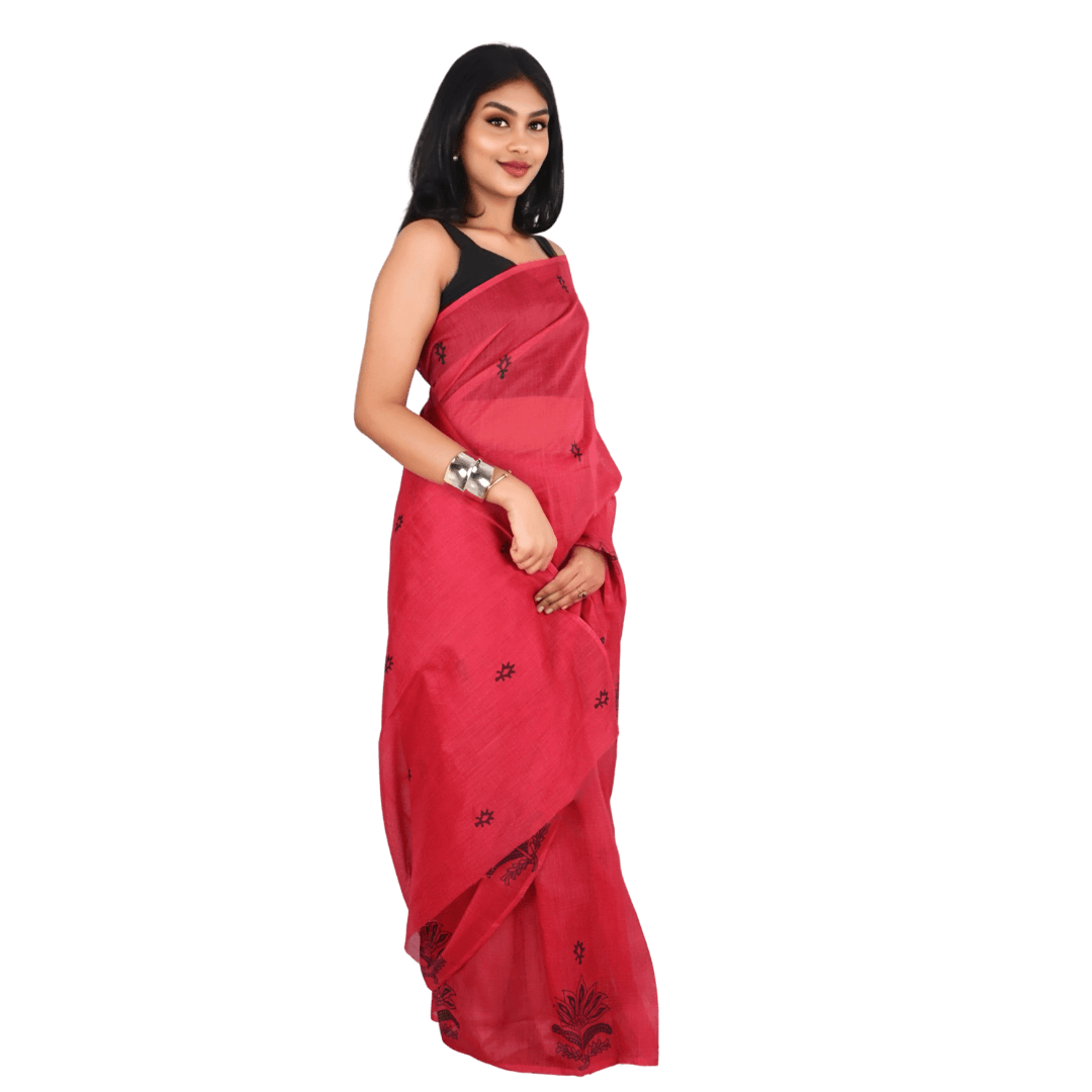 Pink Chanderi Silk Saree with Floral Print