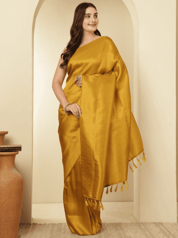 Mustard Yellow Kanjeevaram Silk Saree with Zari Border