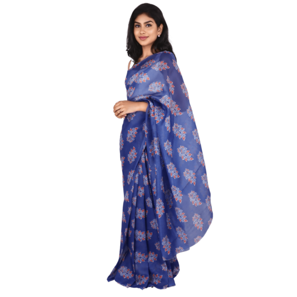 Elegant Blue Chanderi Silk Saree with Floral Motifs