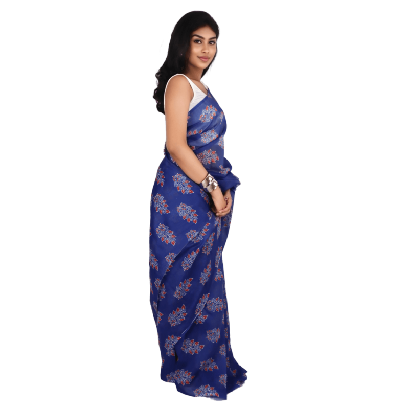 Elegant Blue Chanderi Silk Saree with Floral Motifs - Image 3