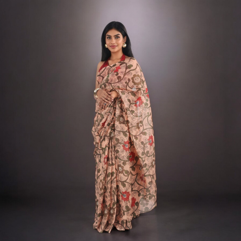 Elegant Peach Chanderi Silk Saree