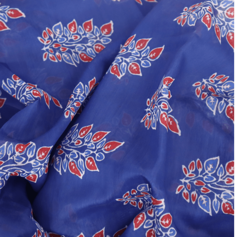 Elegant Blue Chanderi Silk Saree with Floral Motifs - Image 4