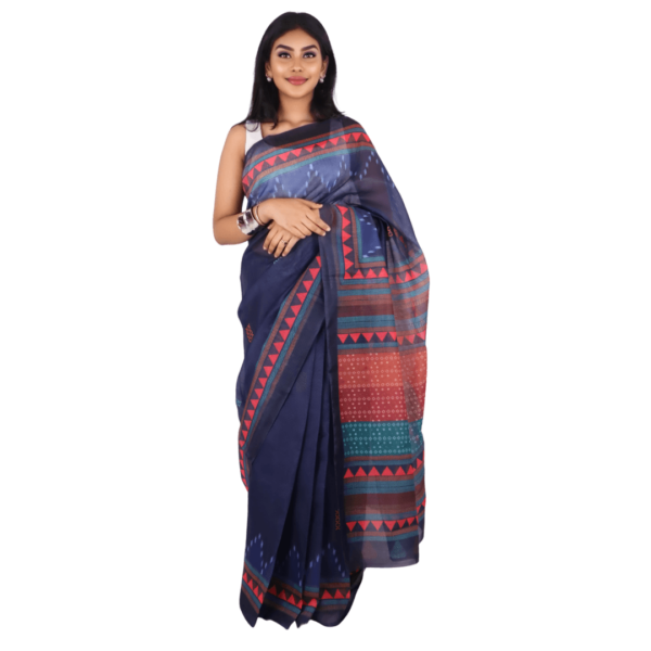 Graceful Blue Chanderi Silk Saree with Floral Motifs