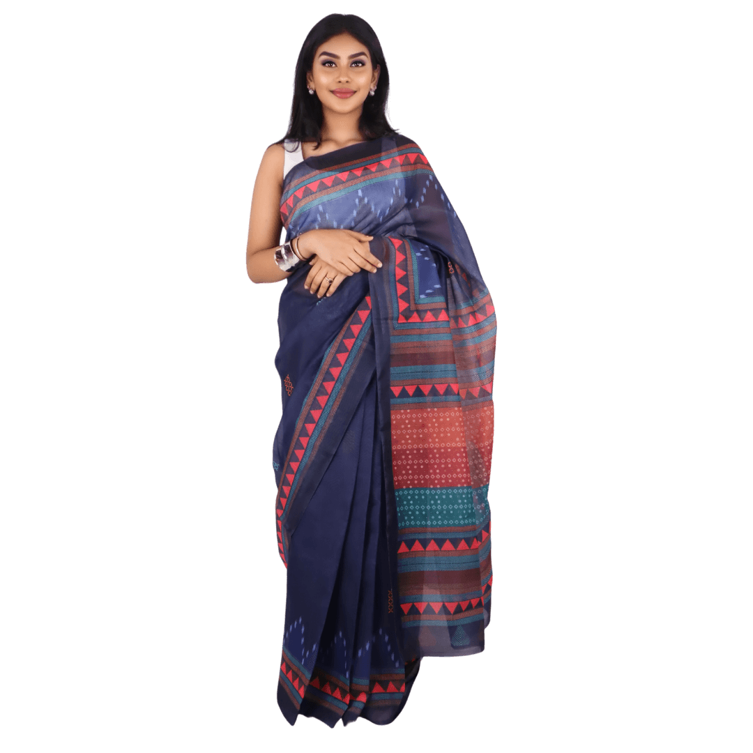 Graceful Blue Chanderi Silk Saree with Floral Motifs