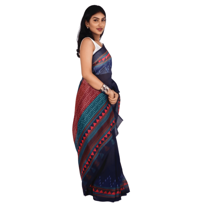 Graceful Blue Chanderi Silk Saree with Floral Motifs - Image 3