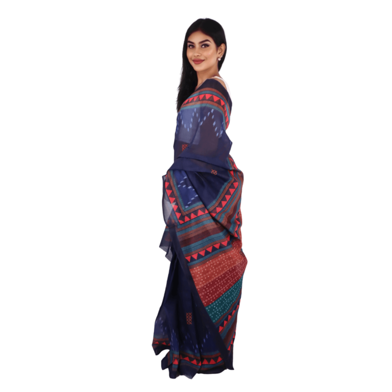 Graceful Blue Chanderi Silk Saree with Floral Motifs - Image 4