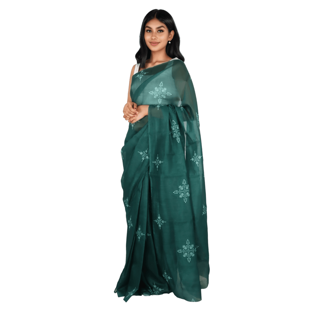 Elegant Green Chanderi Silk Saree with Floral Motifs