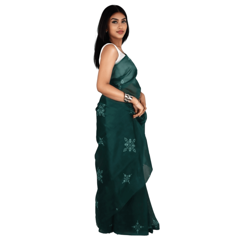 Elegant Green Chanderi Silk Saree with Floral Motifs - Image 4