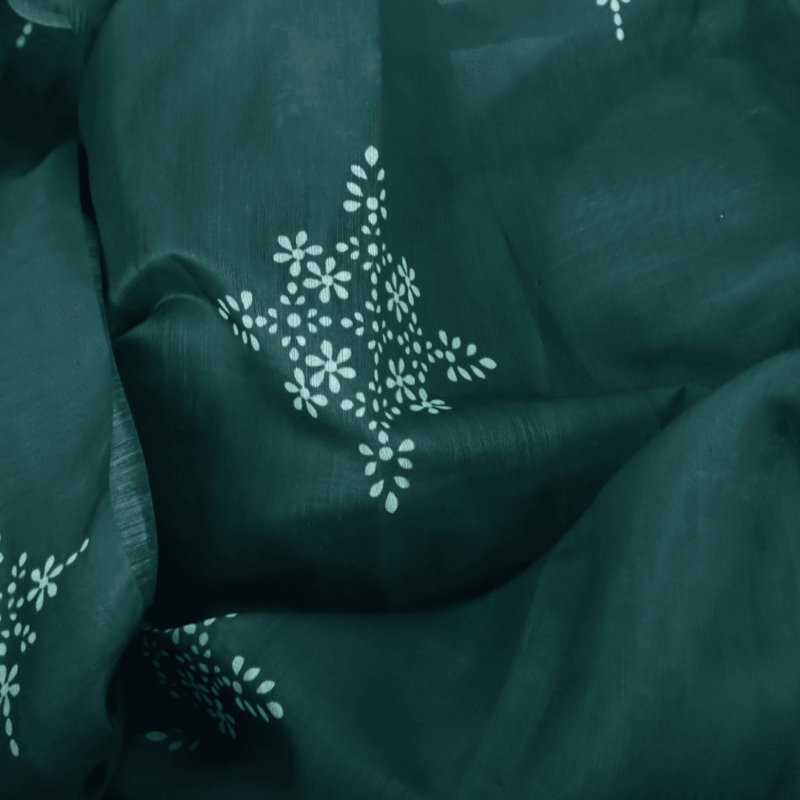 Elegant Green Chanderi Silk Saree with Floral Motifs - Image 5