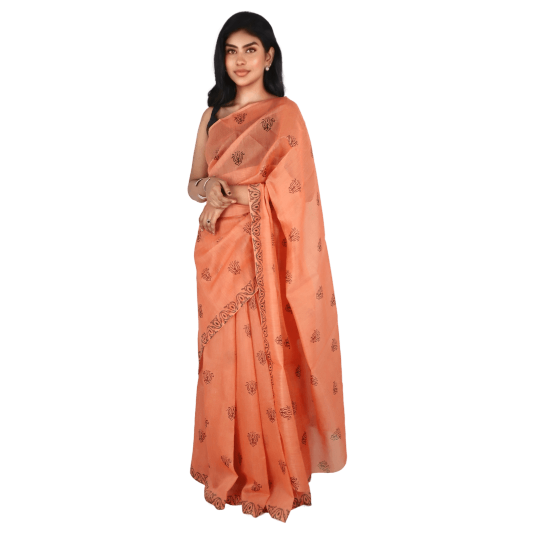 Elegant Light Orange Chanderi Silk Saree