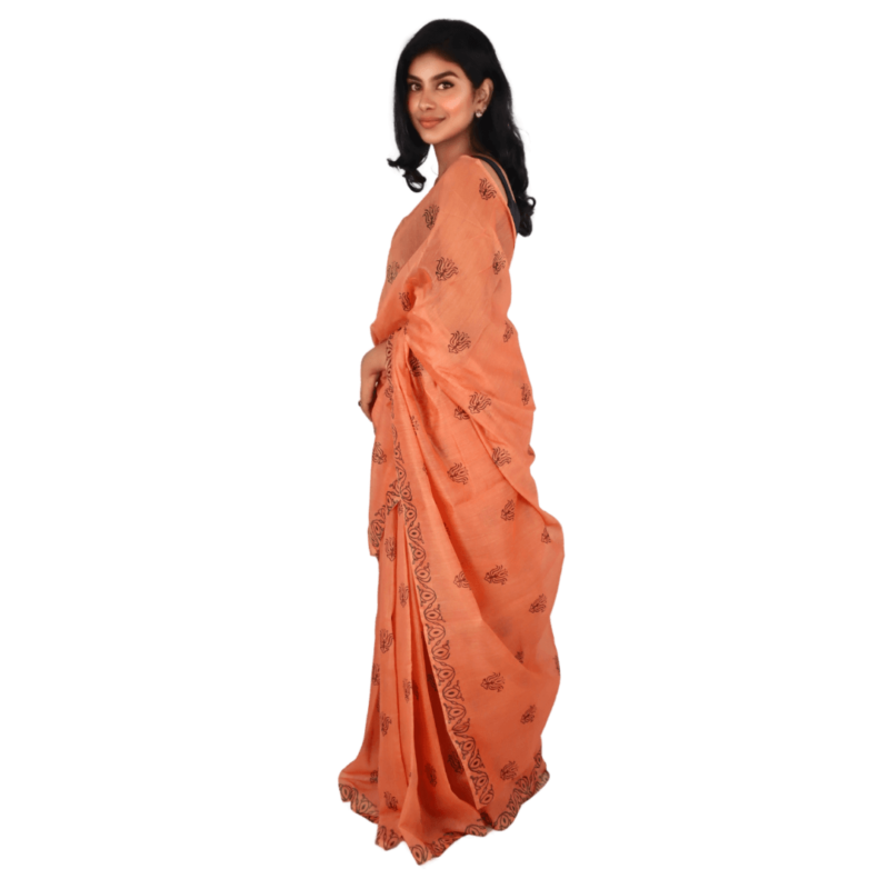 Elegant Light Orange Chanderi Silk Saree - Image 3