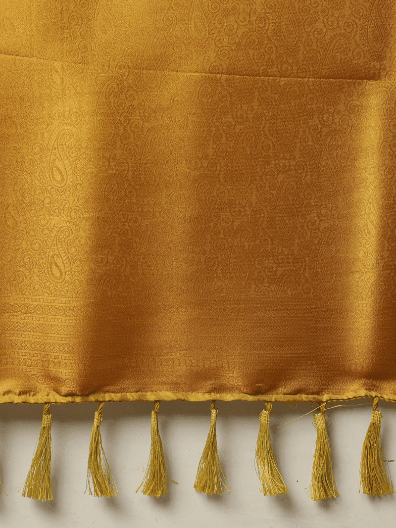 Mustard Yellow Kanjeevaram Silk Saree with Zari Border - Image 6