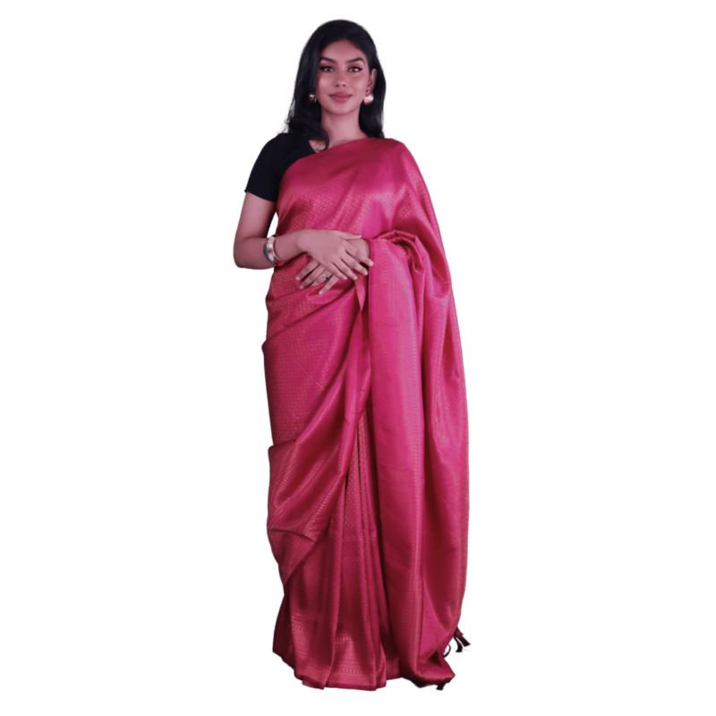 Pink Kanjeevaram Silk Saree with Zari Border - Image 2