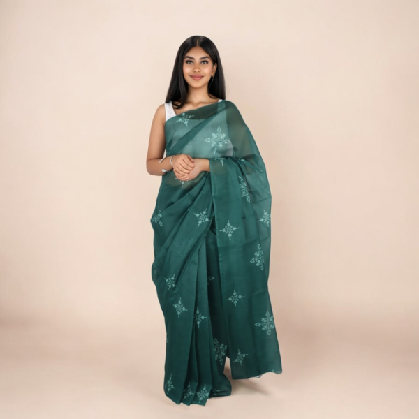 Elegant Green Chanderi Silk Saree with Floral Motifs