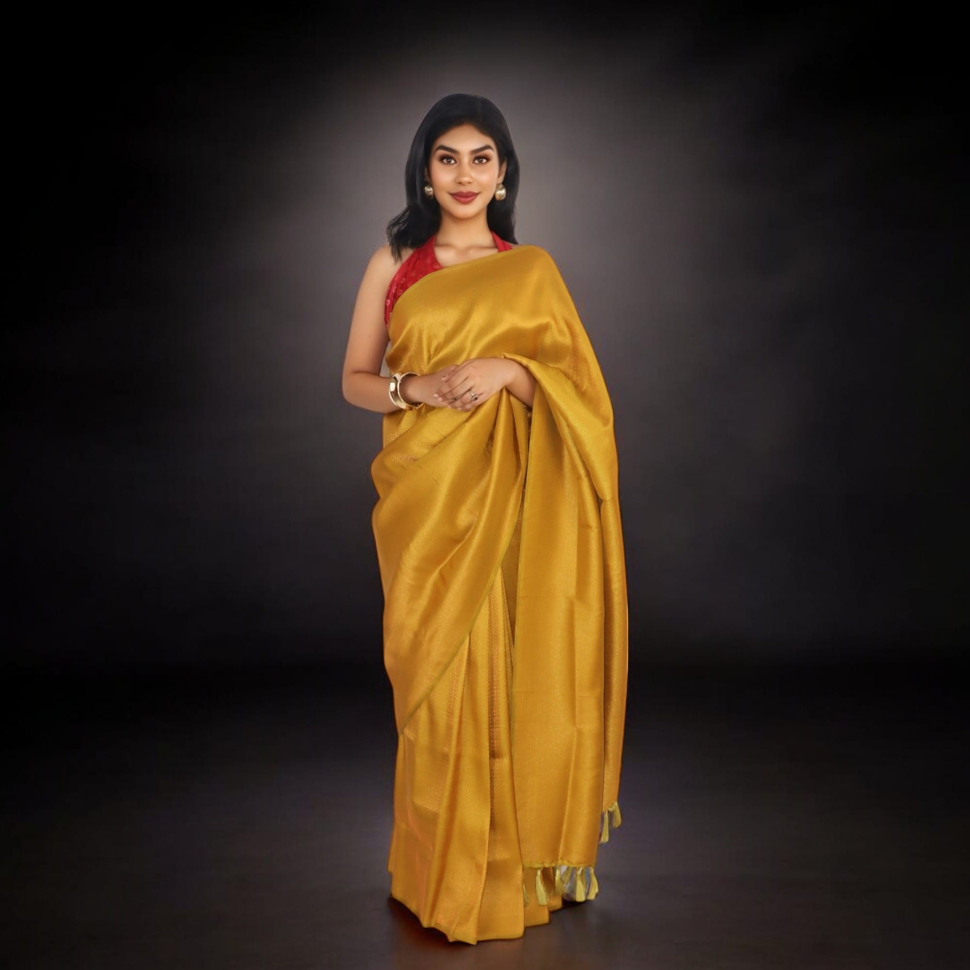 Mustard Yellow Kanjeevaram Silk Saree with Zari Border