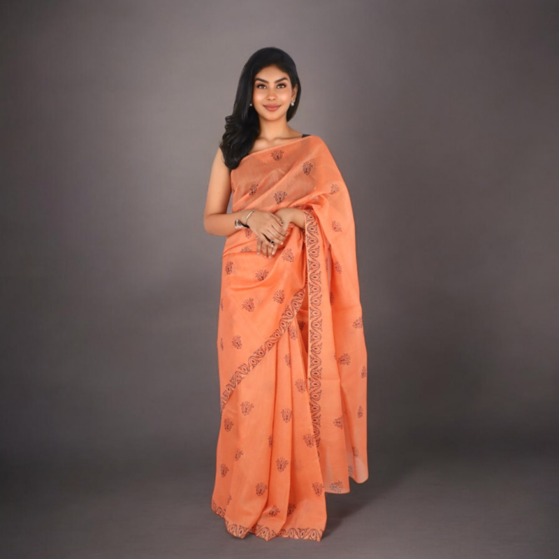 Elegant Light Orange Chanderi Silk Saree