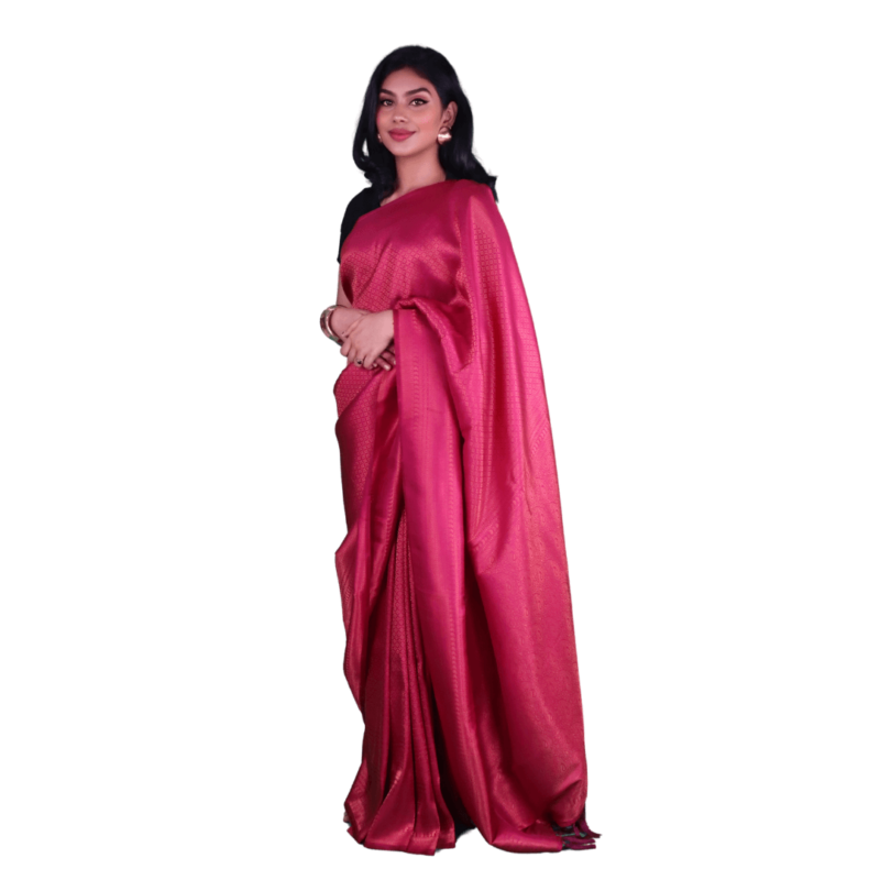 Pink Kanjeevaram Silk Saree with Zari Border - Image 4