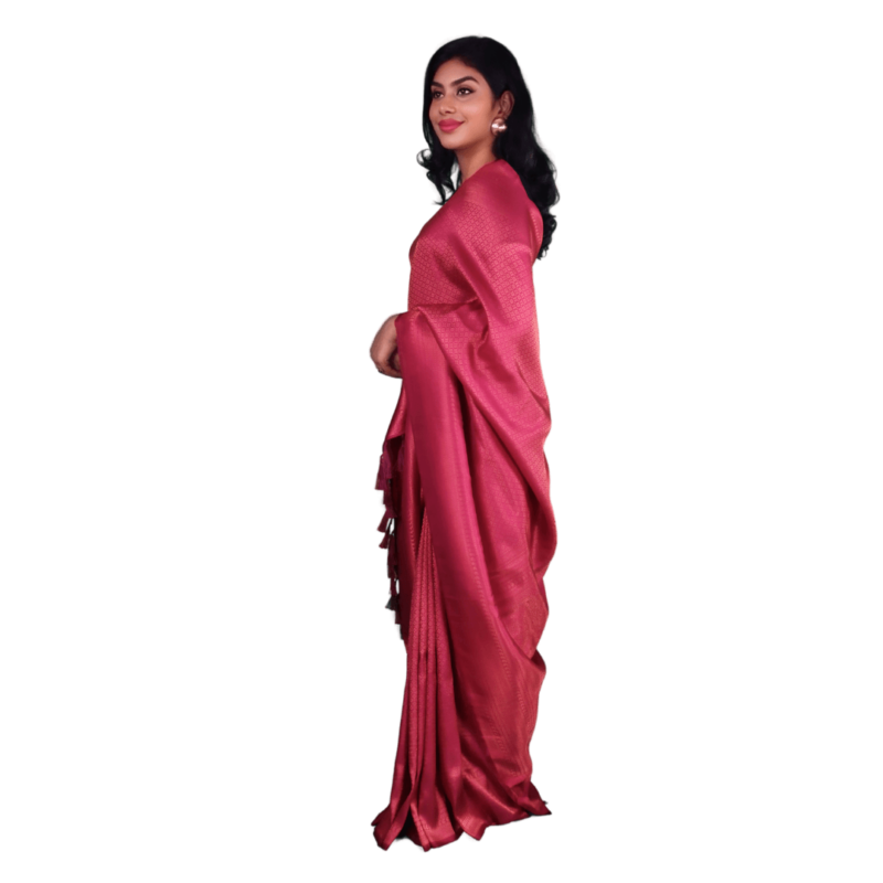 Pink Kanjeevaram Silk Saree with Zari Border - Image 3