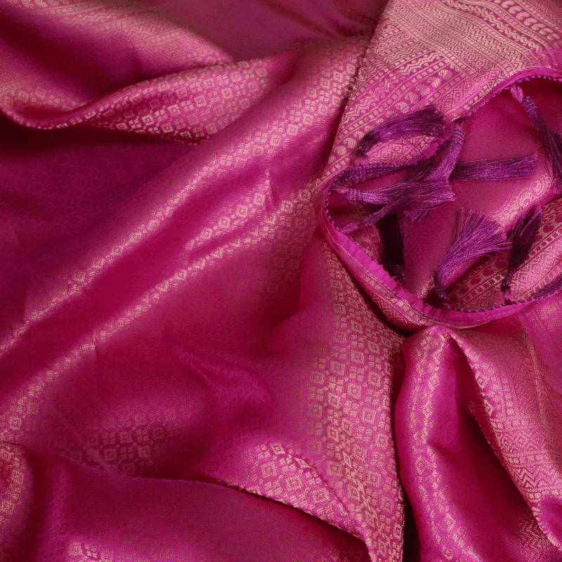 Pink Kanjeevaram Silk Saree with Zari Border - Image 6