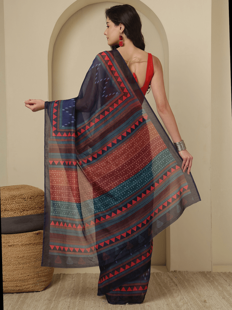 Graceful Blue Chanderi Silk Saree with Floral Motifs - Image 6