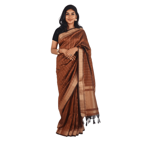 Brown Banarasi Raw Silk Saree with Zari Border