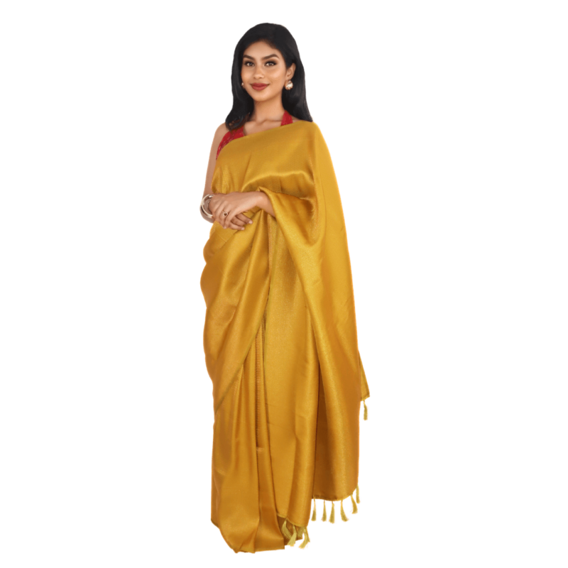 Mustard Yellow Kanjeevaram Silk Saree with Zari Border - Image 2