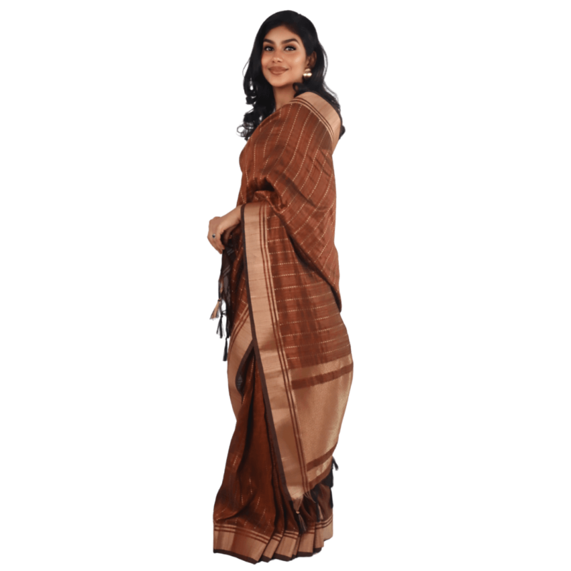 Brown Banarasi Raw Silk Saree with Zari Border - Image 5