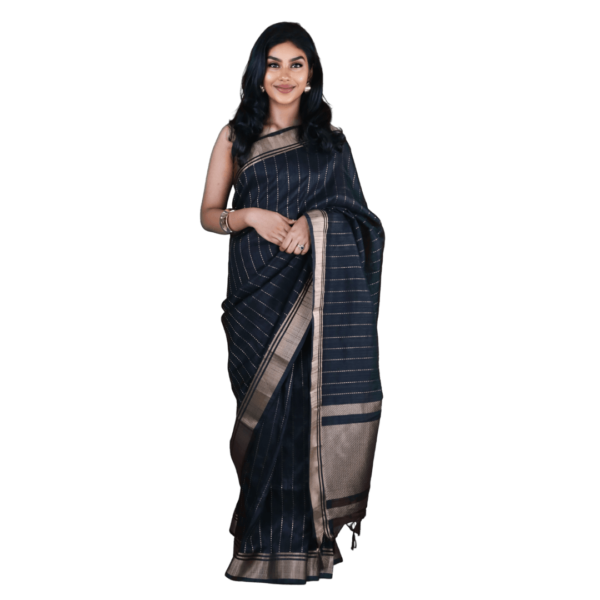 Black Banarasi Raw Silk Saree with Zari Border