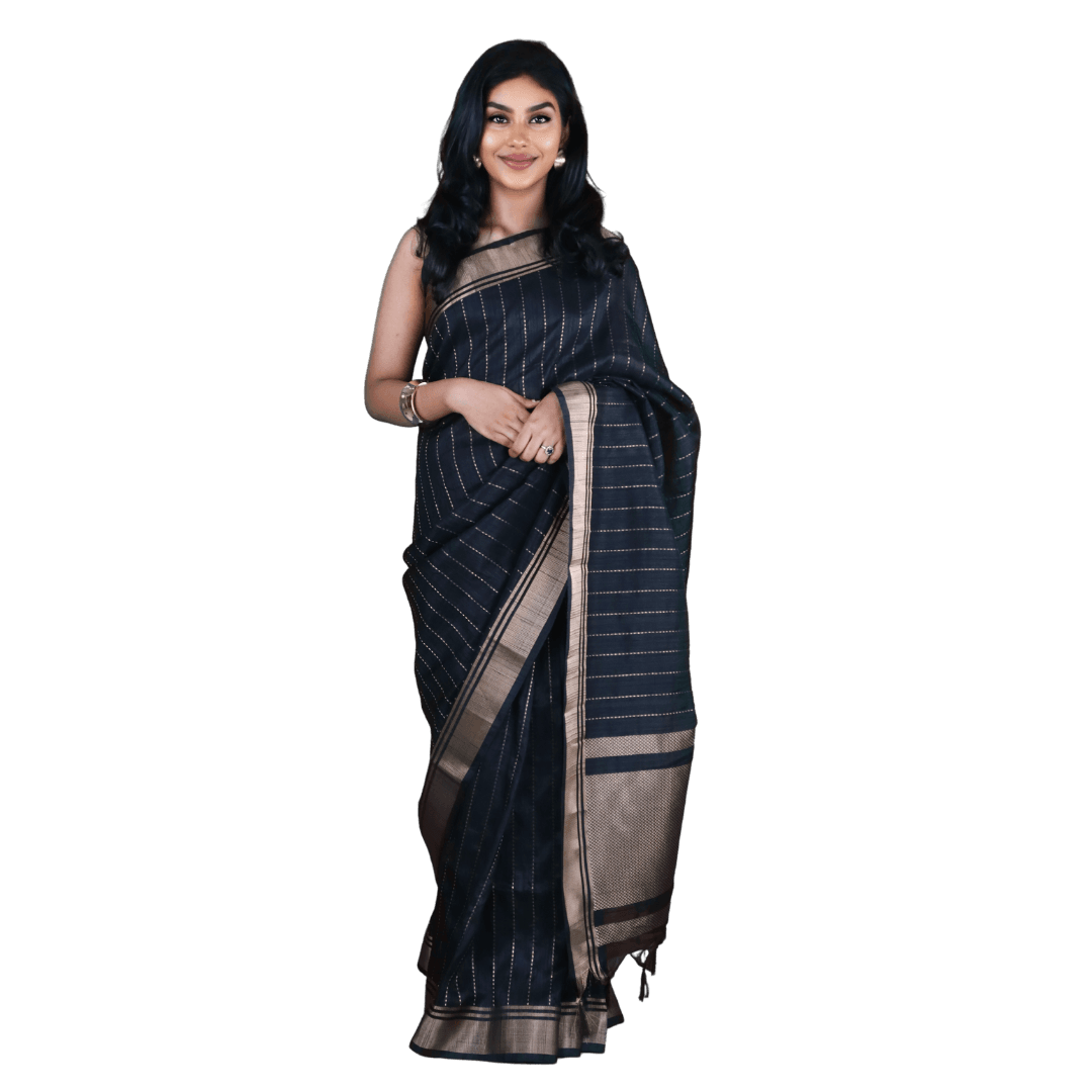 Black Banarasi Raw Silk Saree with Zari Border