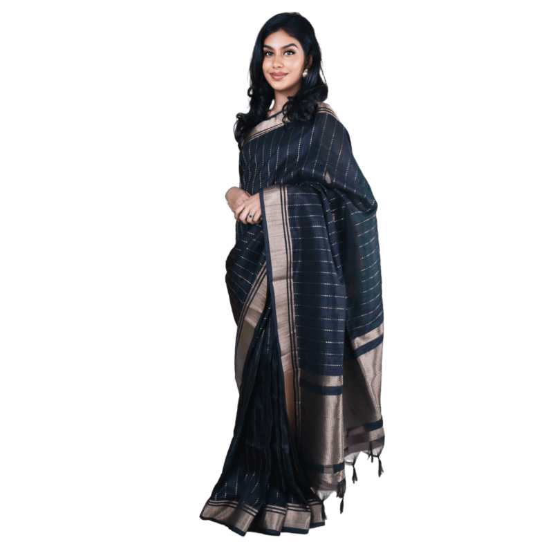 Black Banarasi Raw Silk Saree with Zari Border - Image 3