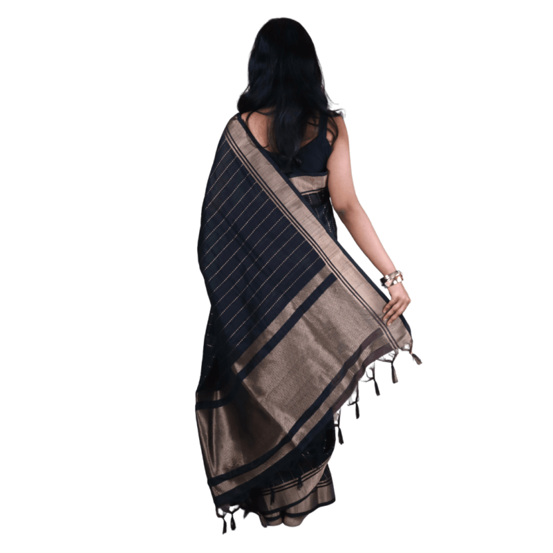 Black Banarasi Raw Silk Saree with Zari Border - Image 4