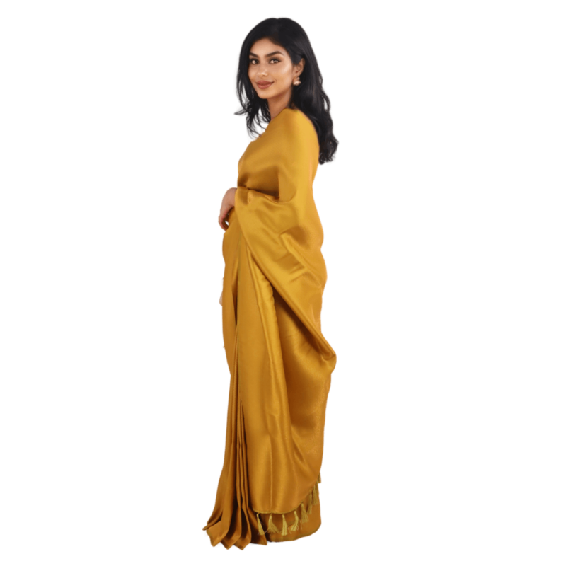 Mustard Yellow Kanjeevaram Silk Saree with Zari Border - Image 4