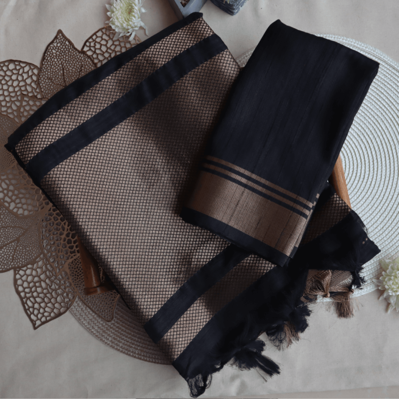 Black Banarasi Raw Silk Saree with Zari Border - Image 6