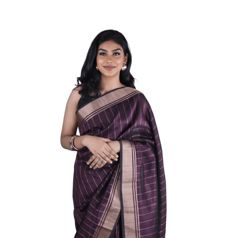 Purple Banarasi Raw Silk Saree with Zari Border - Image 5