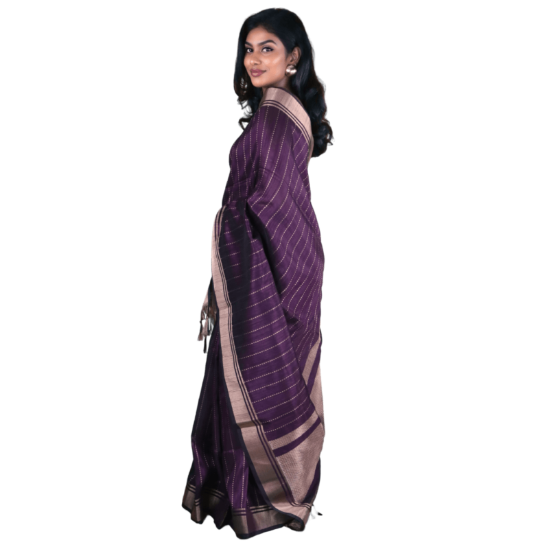 Purple Banarasi Raw Silk Saree with Zari Border - Image 4