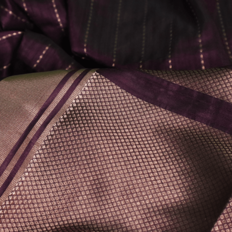 Purple Banarasi Raw Silk Saree with Zari Border - Image 7