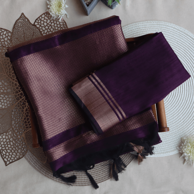 Purple Banarasi Raw Silk Saree with Zari Border - Image 6