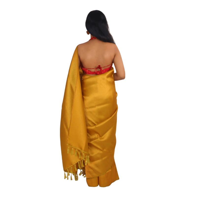 Mustard Yellow Kanjeevaram Silk Saree with Zari Border - Image 3