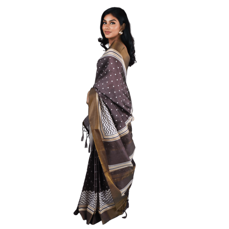 Brown Kosa Silk Saree with Zari Border - Image 3