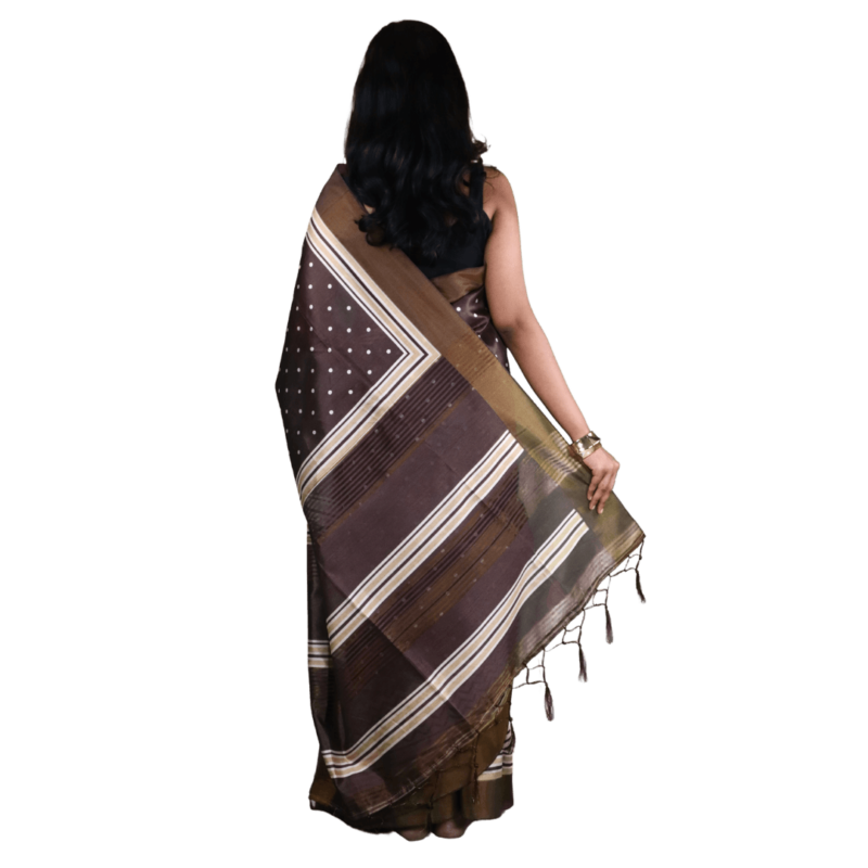 Brown Kosa Silk Saree with Zari Border - Image 2