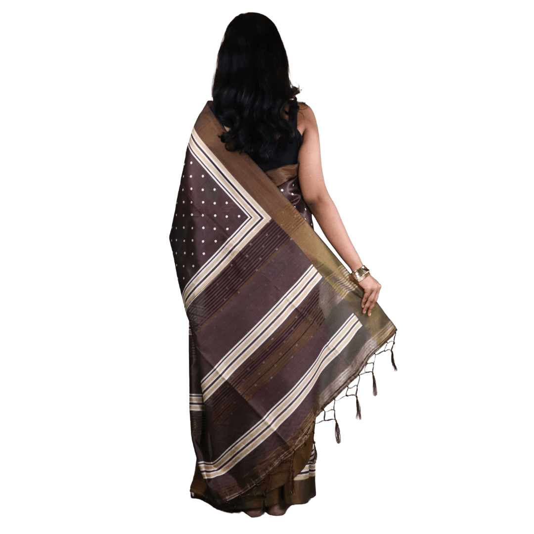 Brown Kosa Silk Saree with Zari Border