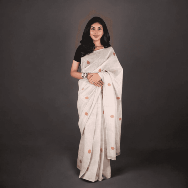 White Chanderi Silk Saree with Ethnic Motifs