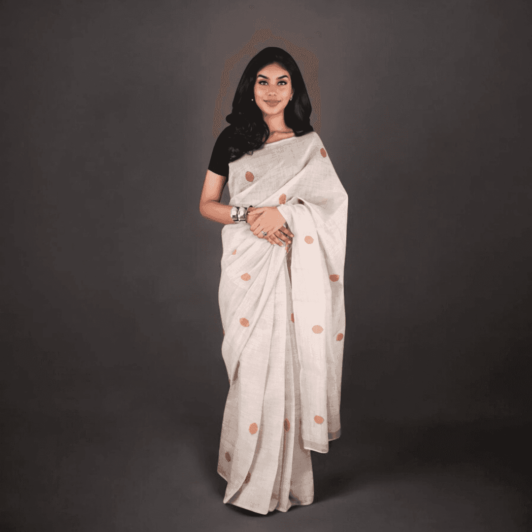 White Chanderi Silk Saree with Ethnic Motifs