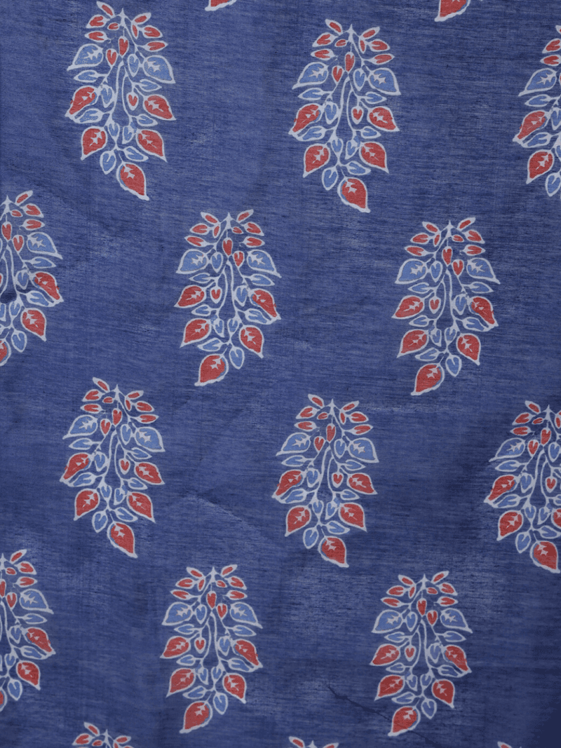 Elegant Blue Chanderi Silk Saree with Floral Motifs - Image 5