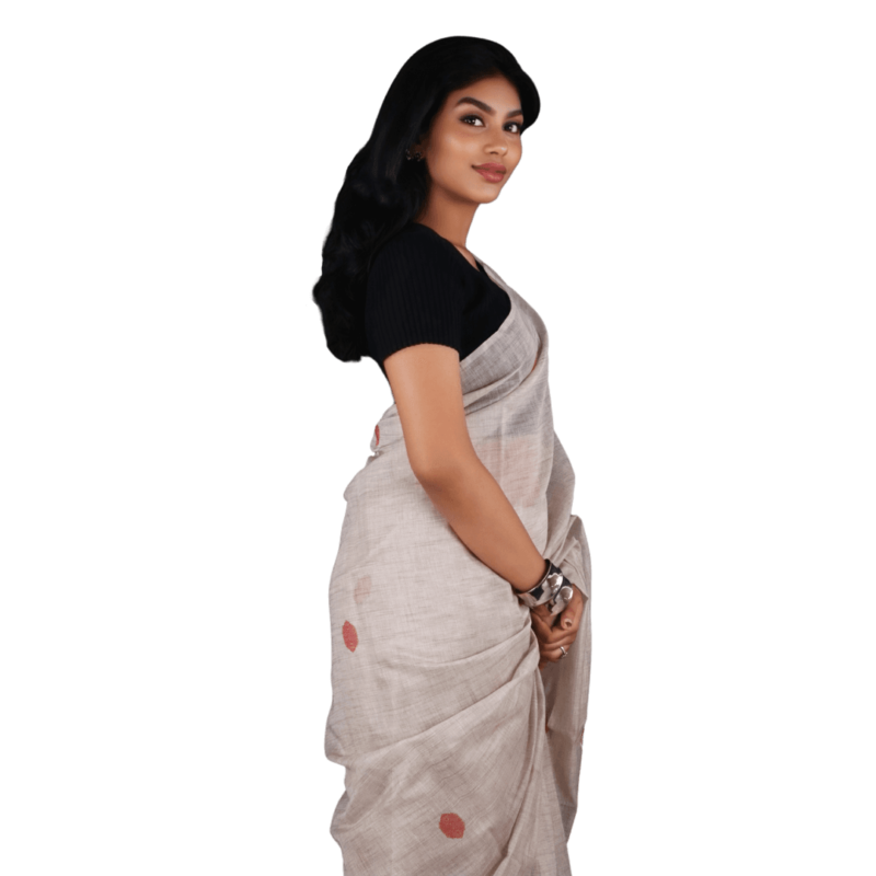 White Chanderi Silk Saree with Ethnic Motifs - Image 2