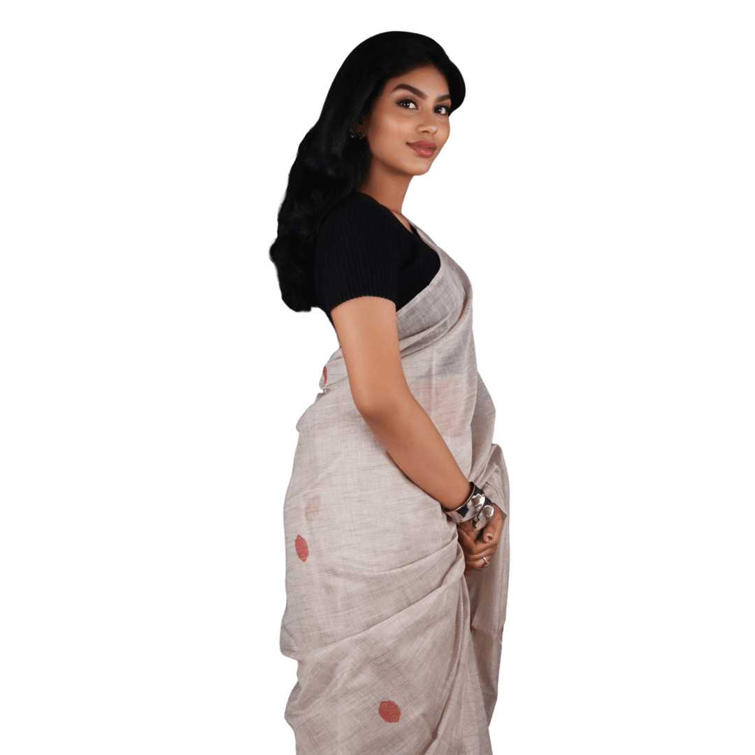 White Chanderi Silk Saree with Ethnic Motifs