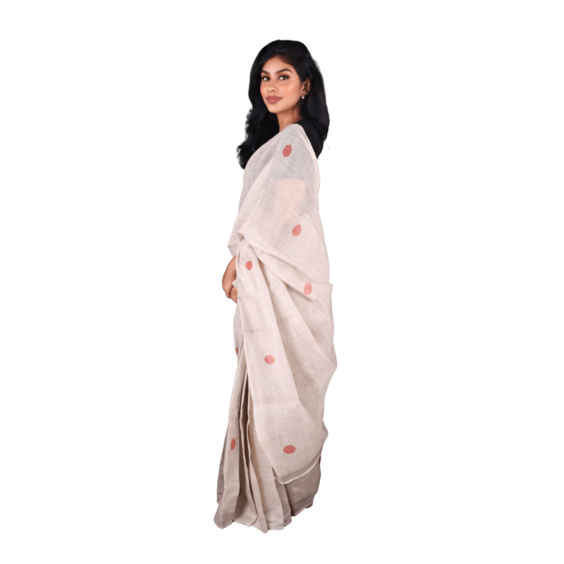 White Chanderi Silk Saree with Ethnic Motifs - Image 4