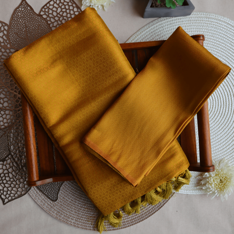 Mustard Yellow Kanjeevaram Silk Saree with Zari Border - Image 5