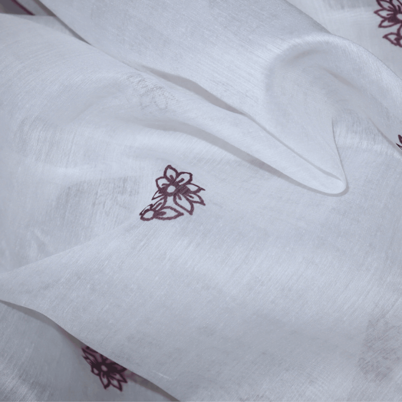 White Chanderi Silk Saree with Floral Motifs - Image 6